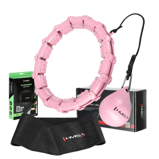 SET HHW11 + BR163 PLUS SIZE RUŽOVÁ MASÁŽNA HULA HOOP SO ZÁVAŽÍM A ZOŠTÍHĽUJÚCIM PÁSOM HMS