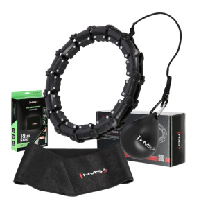 SET HHW11 + BR163 PLUS SIZE ČIERNA MASÁŽNA HULA HOOP SO ZÁVAŽÍM A ZOŠTÍHĽUJÚCIM PÁSOM HMS